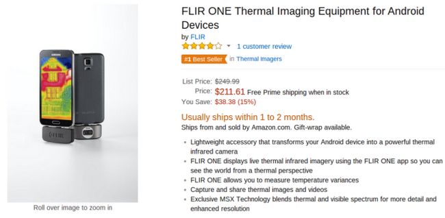 Fotografía - [Offre Alerte] d'imagerie thermique à un prix réduit - FLIR une caméra infrarouge Pour Android en vente pour 211 $ sur Amazon, 40 $ de rabais